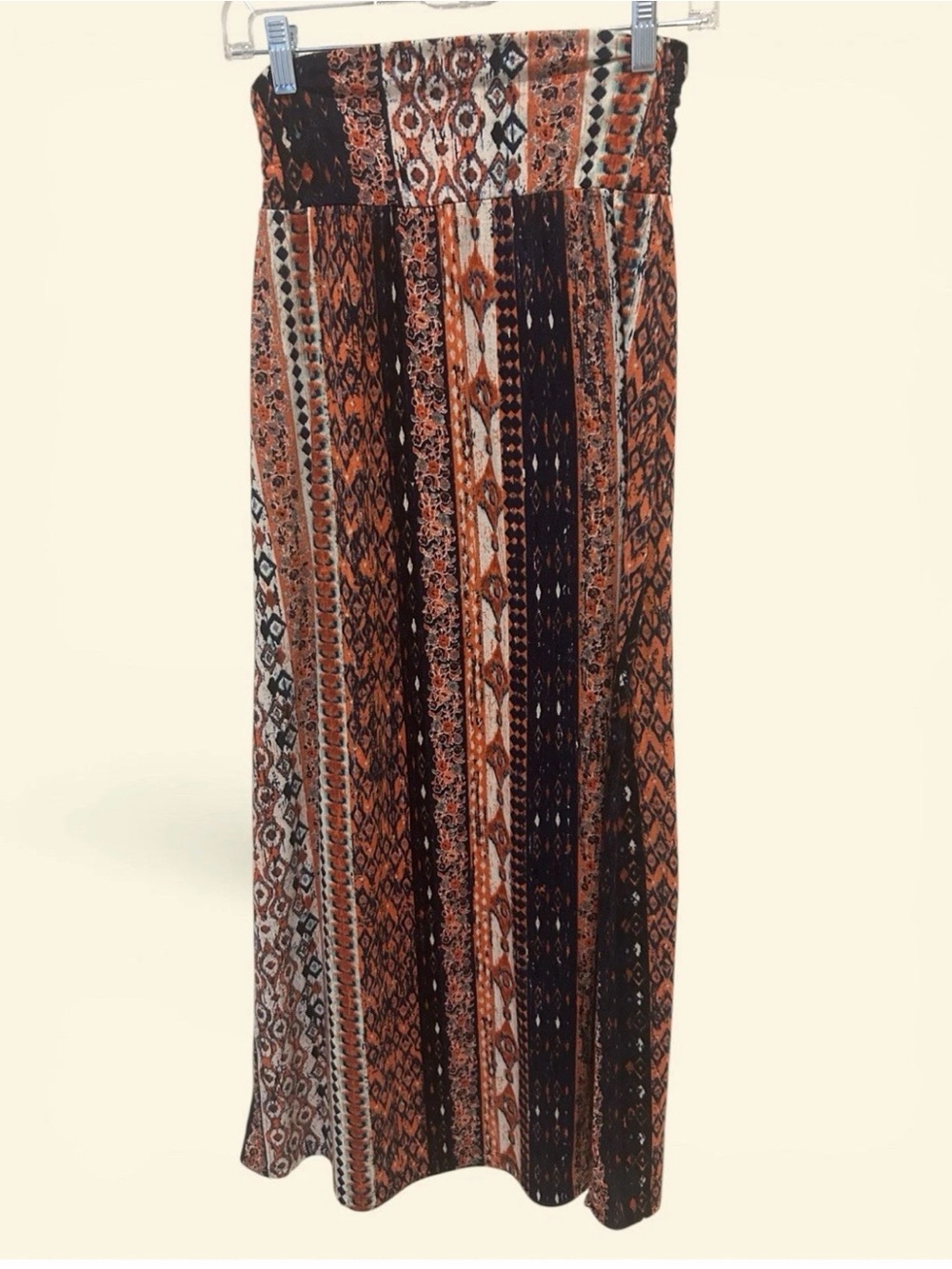 Maurices Orange, Black and Cream Patterned Maxi Skirt